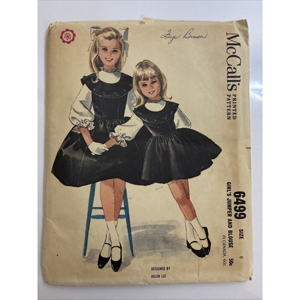 1960s Vintage McCalls Sewing Pattern 6499 Uncut Helen Lee Girls Dress Size 8
